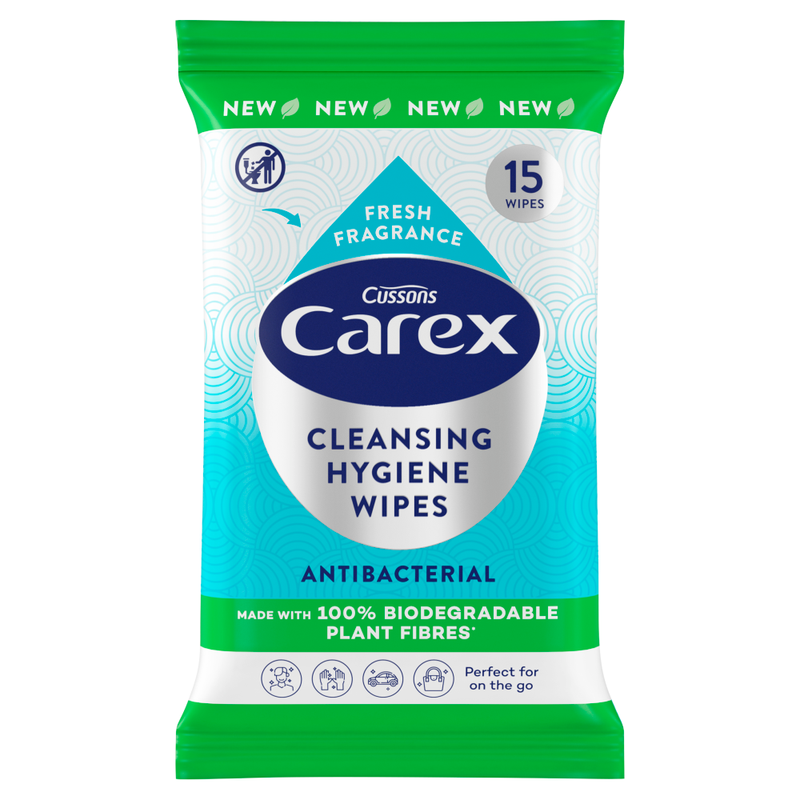 Cleansing Hygiene Wipes Antibacterial Biodegradable Fibre 15 Wipes