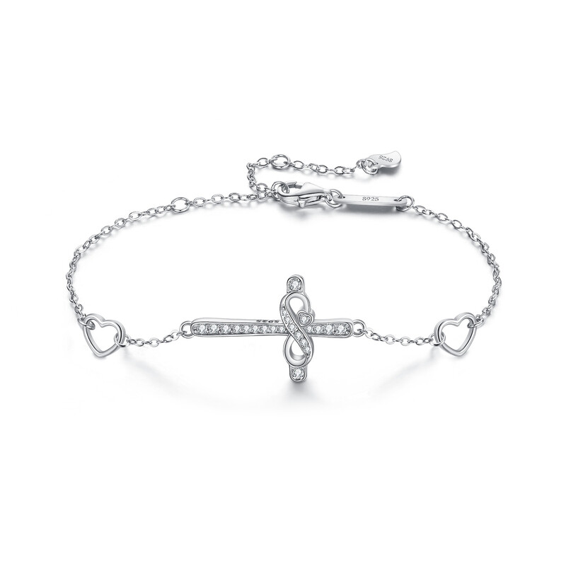 Cross Bracelets Cubic Zirconia Good Lucky Infinity Love Heart Adjustable Link Bracele