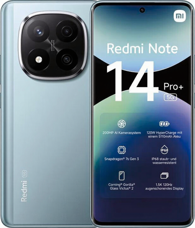 REDMI Note 14 Pro Plus 5G Smartphone 256 GB frostblau, Dual-SIM, 5110 mAh Akku mit 120 W Schnellladung
