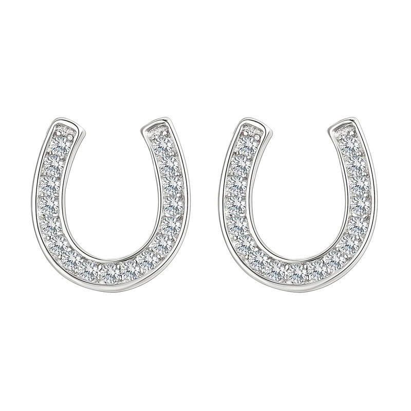 Clear Cubic Zirconia Lucky Horseshoe Stud Earrings