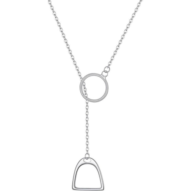 Double Stirrup Layered Y - Style Lariat Necklace with Embrace Horseshoe Pendant
