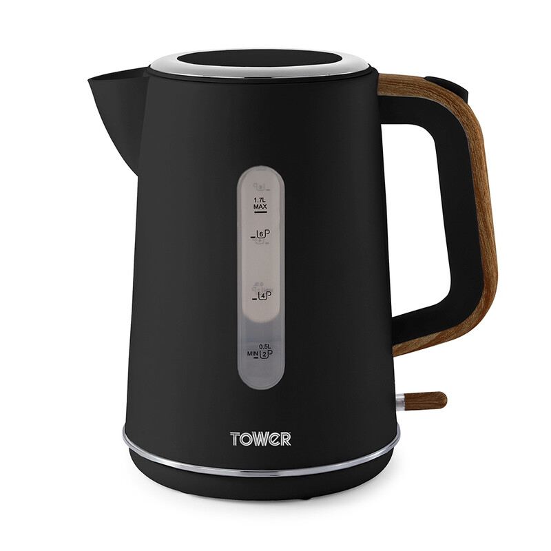 Scandi Kettle, Rapid Boil , 1.7L, 3kW, Black& Wood-Effect Accents - T10037BLK