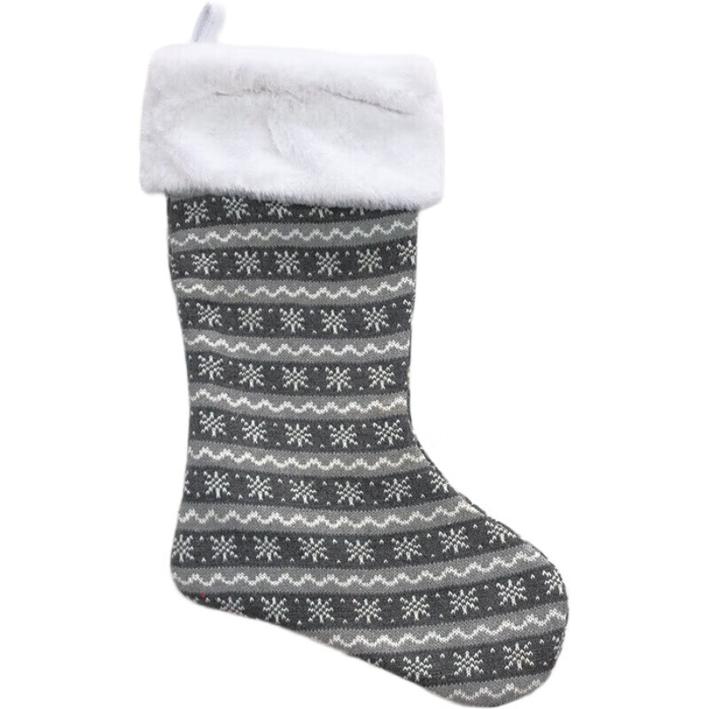 Dark Grey Knitted Christmas Wool Stocking with Snowflake Pattern