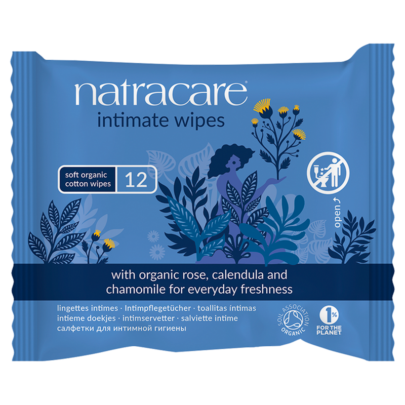 Soft Organic Cotton Intimate Wipes With Rose Calendula & Chamomile 12 Pack