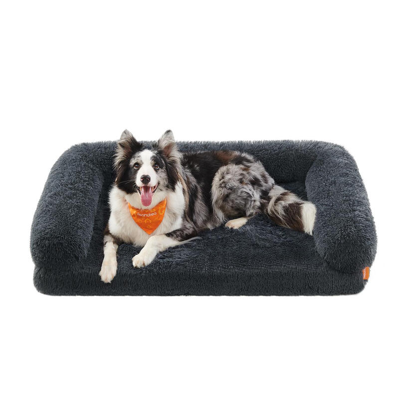 Fluffy Large Dog Bed, Removable Washable Cover,106x80x23cm, Dark Grey