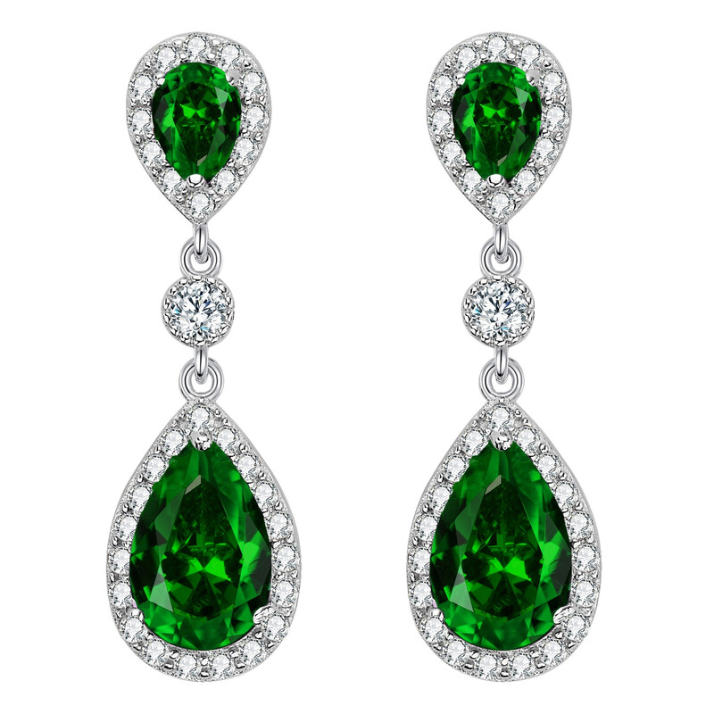 Cubic Zirconia Green Infinity Teardrop Halo Pierced Earrings
