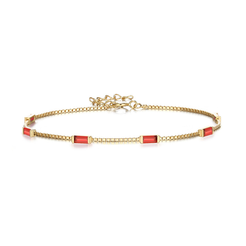 Dainty Emerald Cut Red Created Opal Charm Link Bracelet