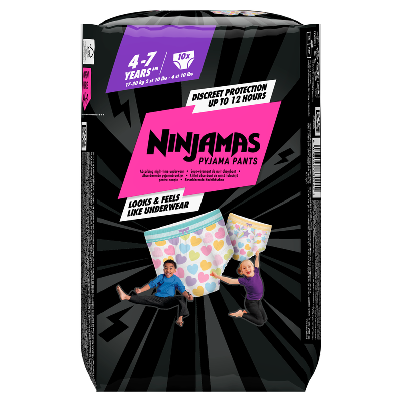 Ninjamas Pyjama Pants Nappies Pull On Size 7 Giant Plus 10 Pack