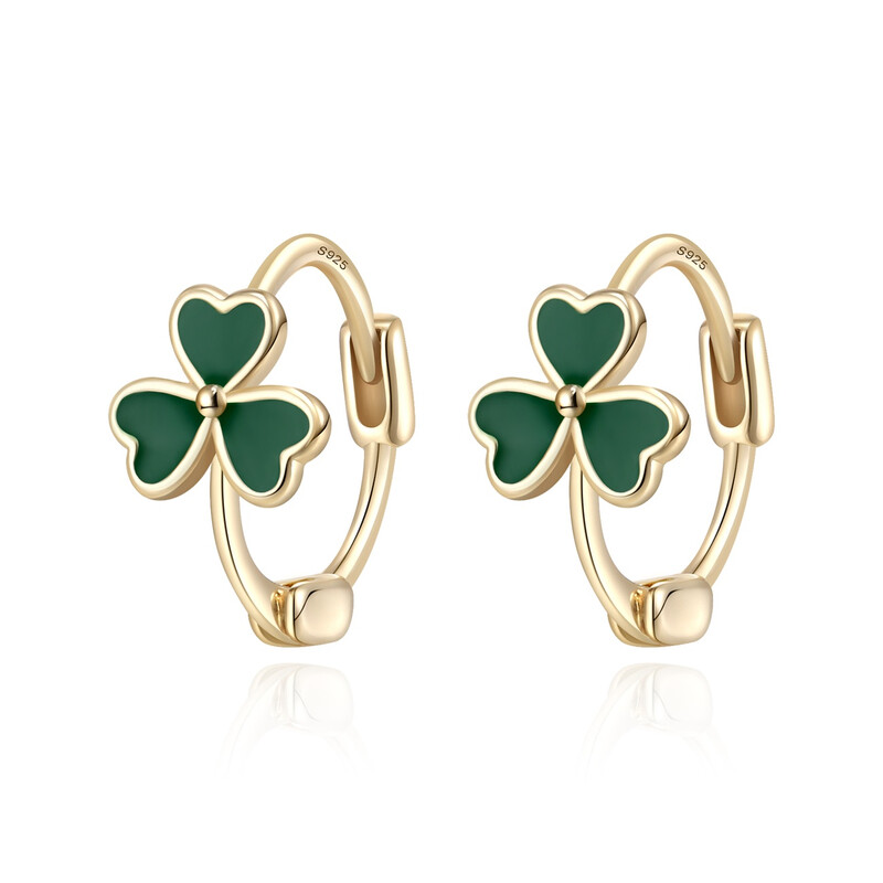 Clover Earrings Lucky Shamrock Earrings Hypoallergenic Small Huggie Hoops Flower Earr