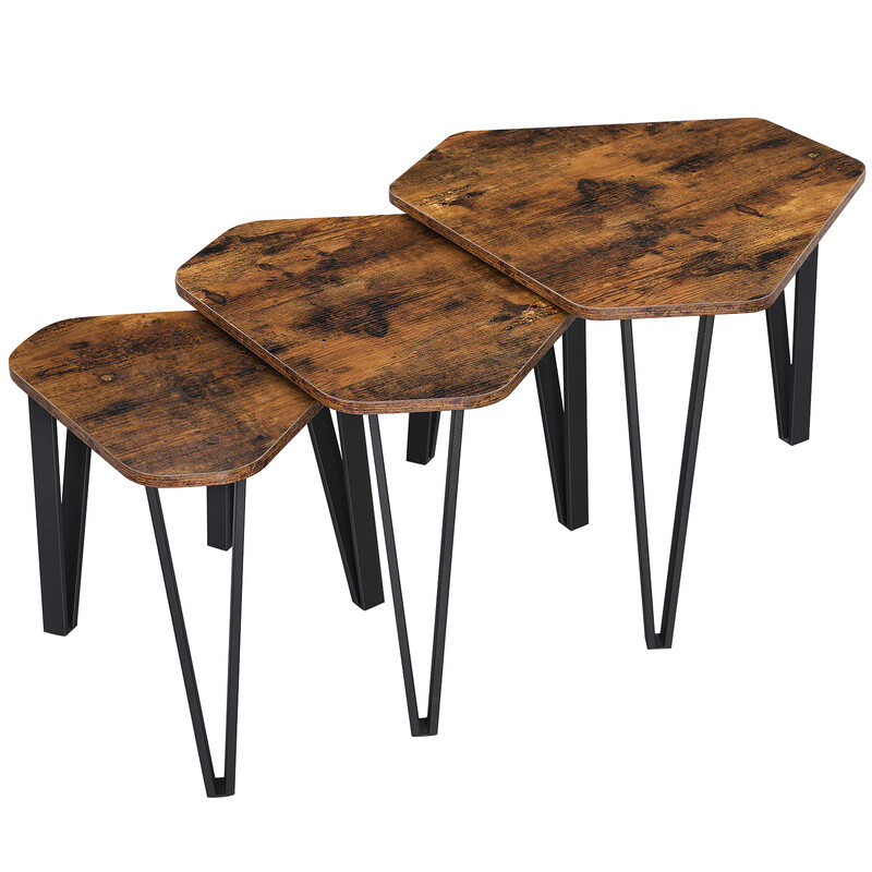 Side Tables Hexagon Rustic Brown/Black Set of 3