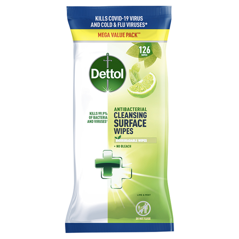 Lime & Mint Antibacterial Cleansing Surface Wipes 126 Wipes