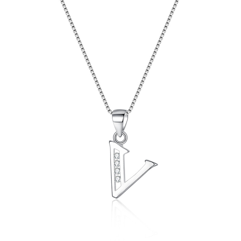 Cubic Zirconia Initial Pendant Necklace - Letter V