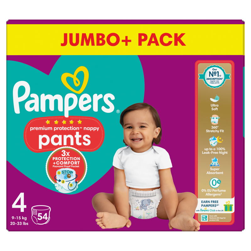 Premium Protection Nappy Pants Size 4 54 Pack Jumbo+ Pack