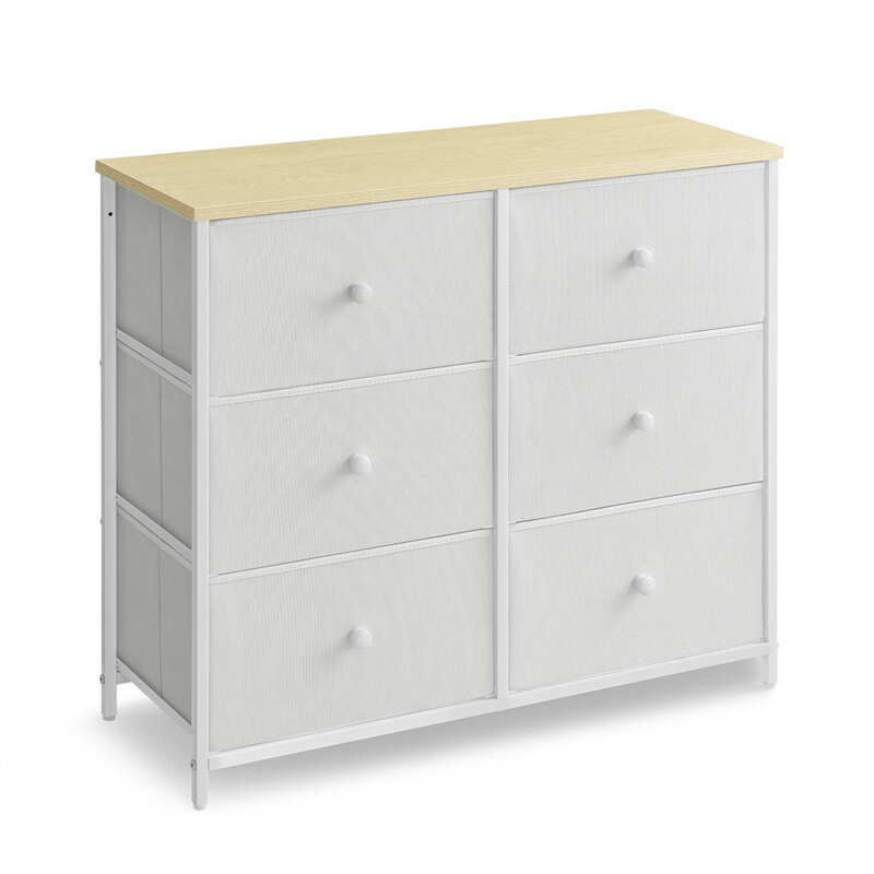 Songmics Dresser Fabric 6 Drawers Grey/White & Oak Effect