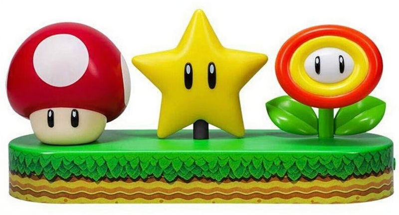 Paladone Super Mario Iconen Lamp - 30 cm, Paddenstoel, Ster, Vuurbloem