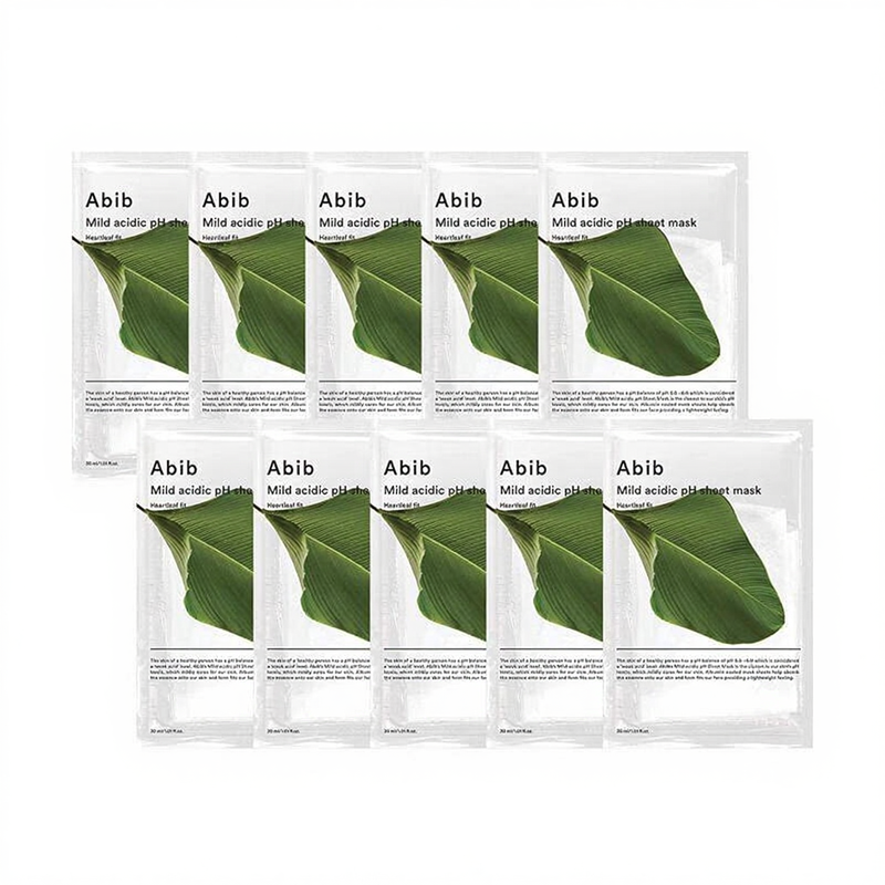 ABIB Milde Zure PH Sheet Mask Pack Heartleaf Fit 10st Anti-acne Houttuynia Cordata