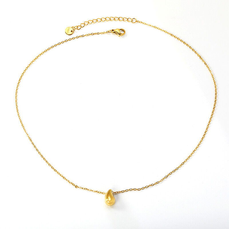 18K PVD Gold Stainless Steel Teardrop Pendant Necklace, 40+5cm Minimalist Waterdrop