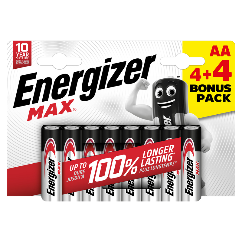 AA Max Alkaline Batteries – Value Pack of 8 (4+4)