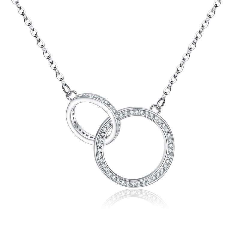 Cubic Zirconia 2 Circle Rings Interlocking Necklace