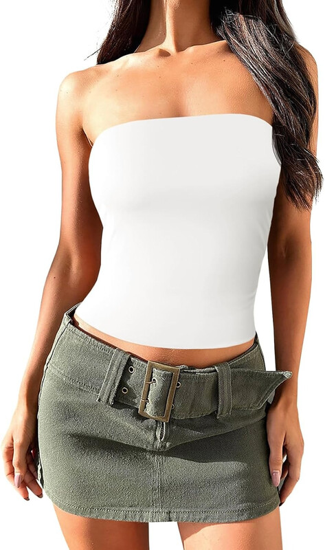 Women's Summer Tube Tops Strapless No Pad Clubwear Y2K Going Out Stretchy Basic Casual Cami Tops (white, XS)