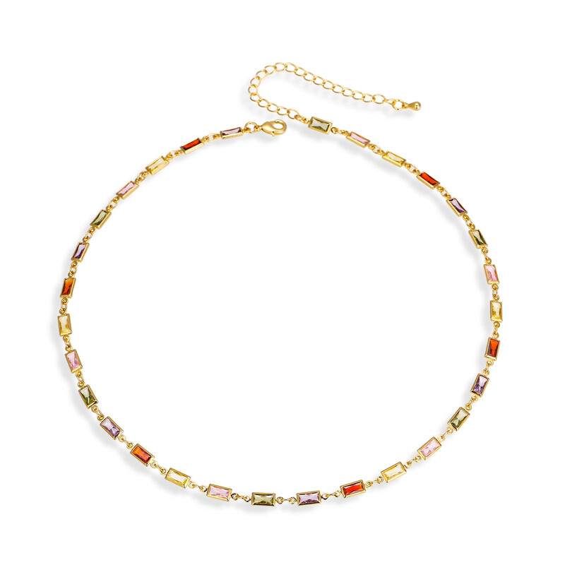 Colourful Cubic Zirconia Thin Tennis Choker Necklaces