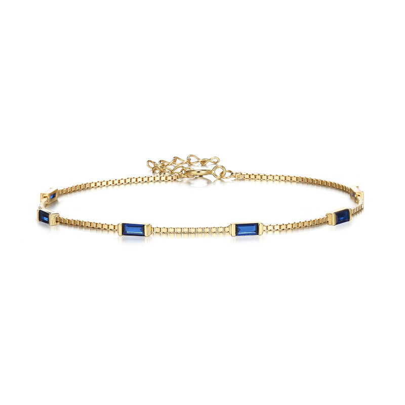 Dainty Emerald Cut Sapphire Created Opal Charm Link Bracelet