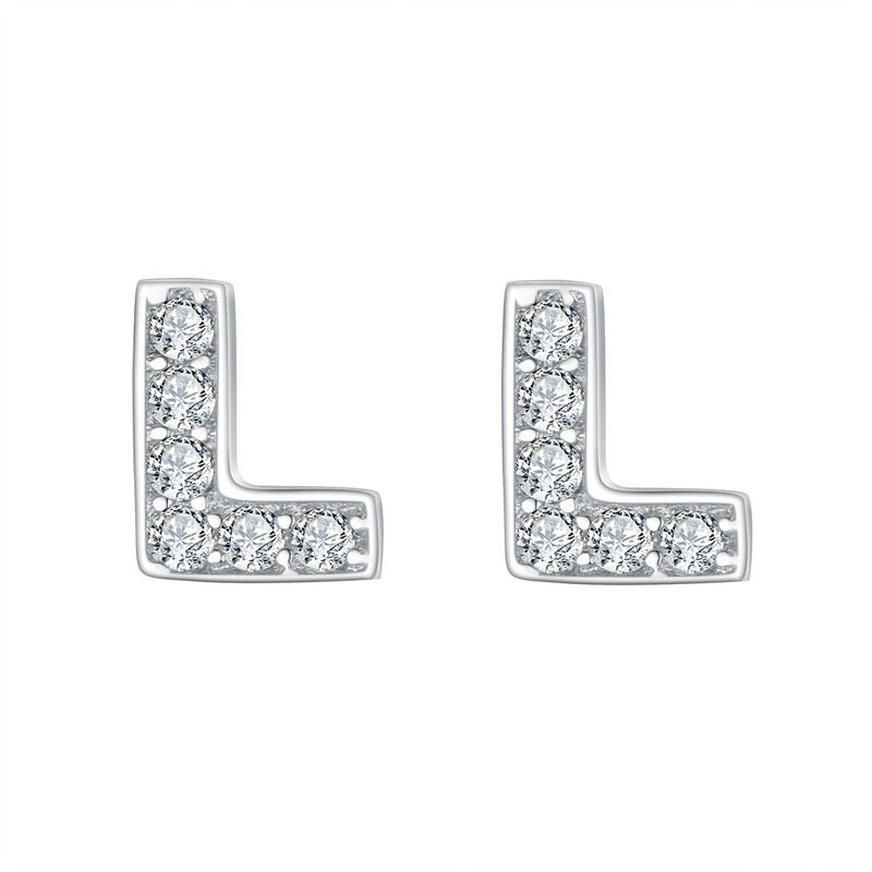 Pave Cubic Zirconia Initial Letter L Stud Earrings Clear