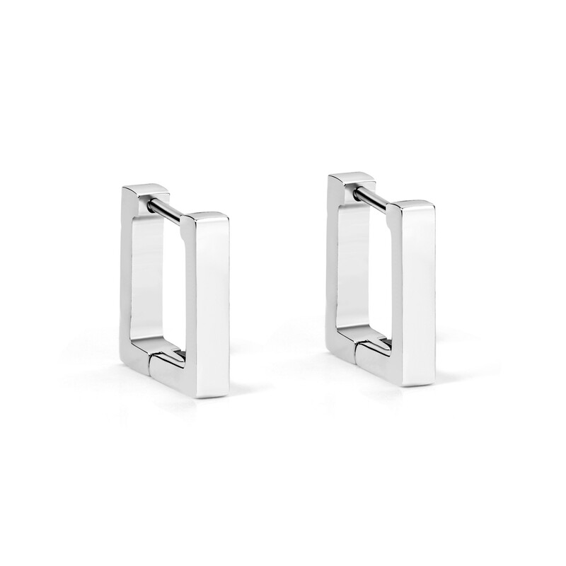 Silver Tone Stainless Steel Square Hoop Earrings, 14mm Minimalist Rectangular Huggie 