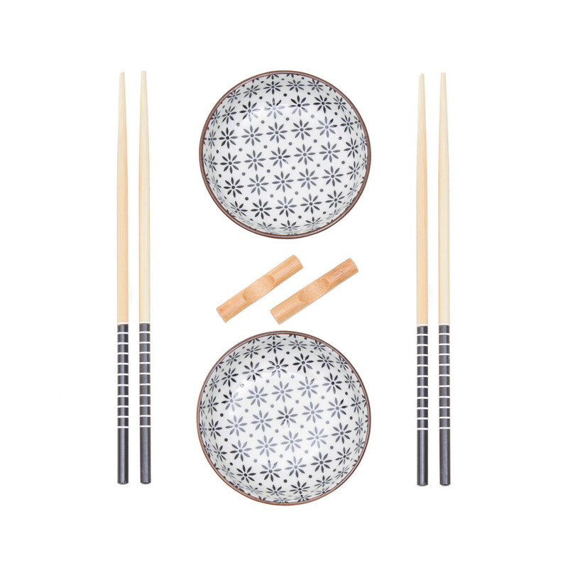 White Ceramic and Wood Sushi Set