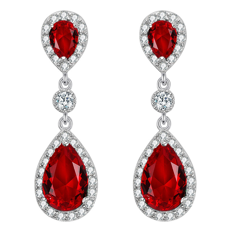 Cubic Zirconia Red Infinity Teardrop Halo Pierced Earrings