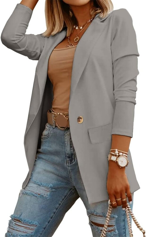 Women's Casual Long Sleeve Blazers Solid Color Knit Blazer Work Office Open Front Bla