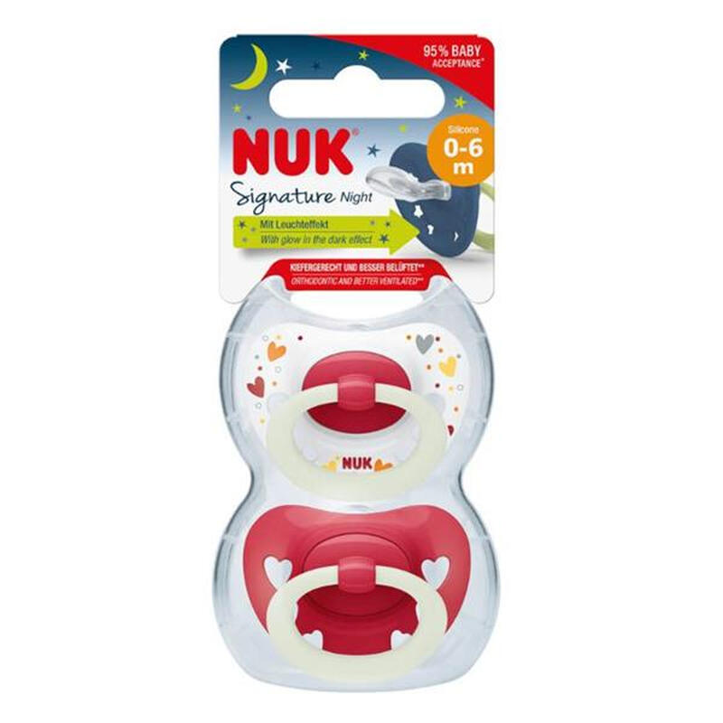 Signature Night Silicone Soother Size 1 0-6 Months 2 Pack