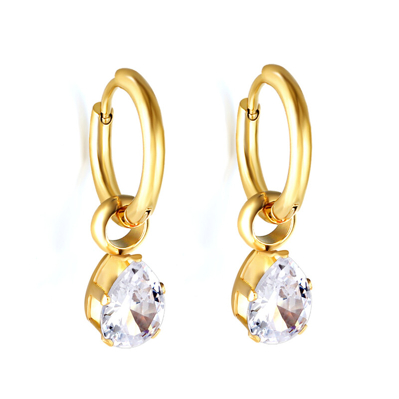 18K Gold Plated Teardrop Crystal Hoop Earrings, Pear Cut Cubic Zirconia Dangle Huggie