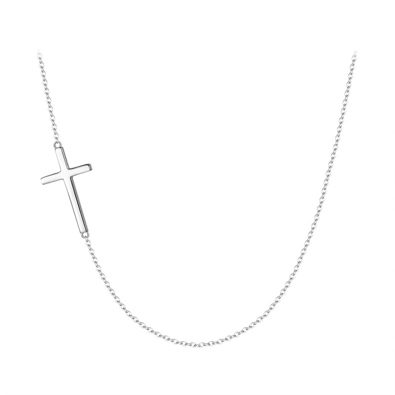 Sideways Cross Choker Necklace with Adjustable Chain Classic Minimalist