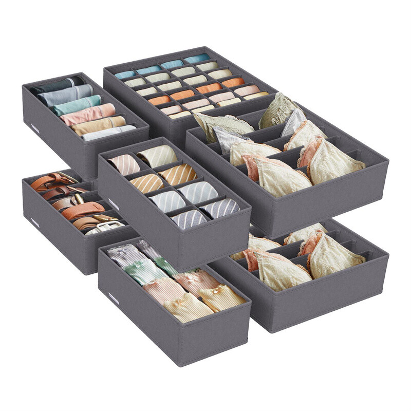 SONGMICS Flatbox, 32x32x10cm/32x16x10cm, Set of 8, Slate Grey