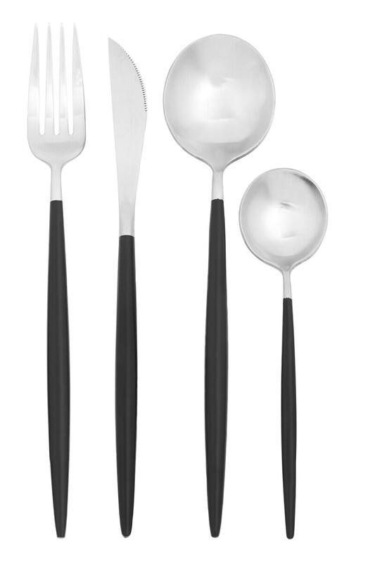 16 Piece Matte Silver and Black Cutlery Set