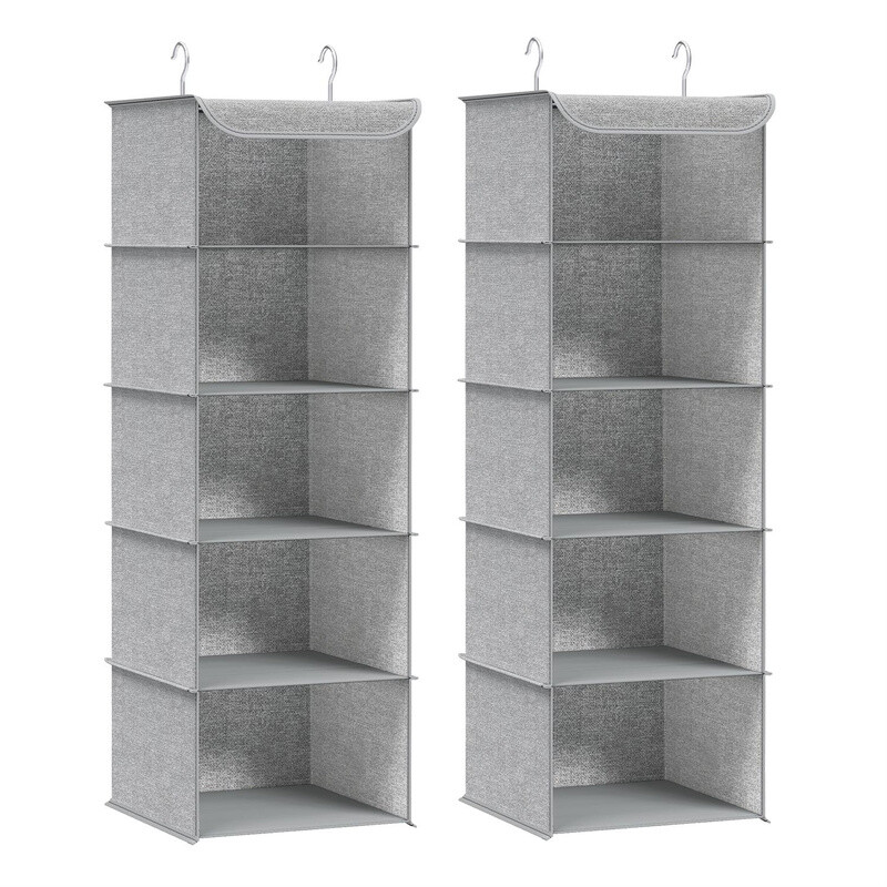 SONGMICS Hanging Closet Organizer, 30x30x90cm, Set of 2, Light Grey