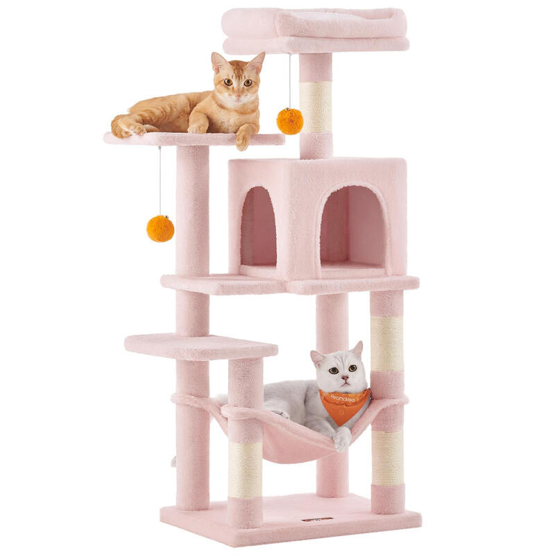 Cat Tree, Multi-Level Plush Cat Condo, 45×35×112cm, Jelly Pink