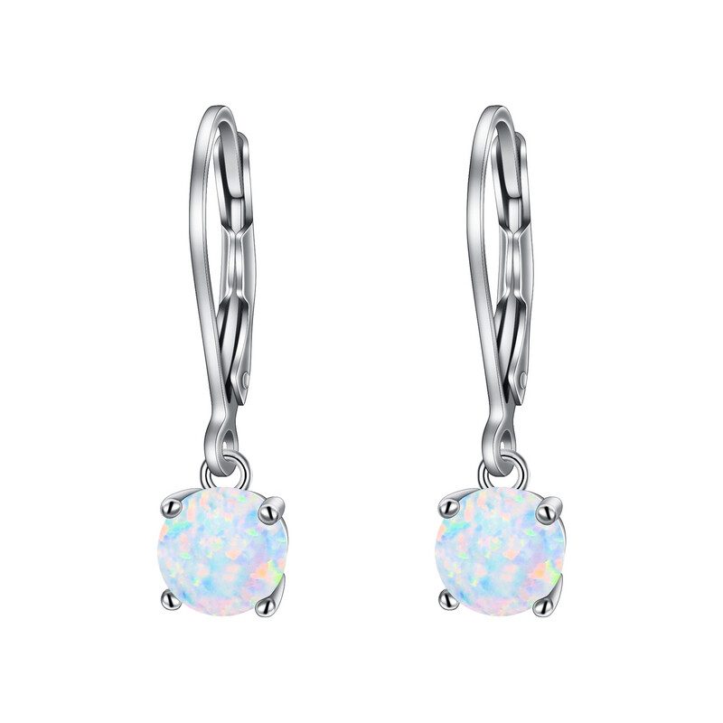 White Created Opal 6mm Round and Teardrop Leverback Earrings