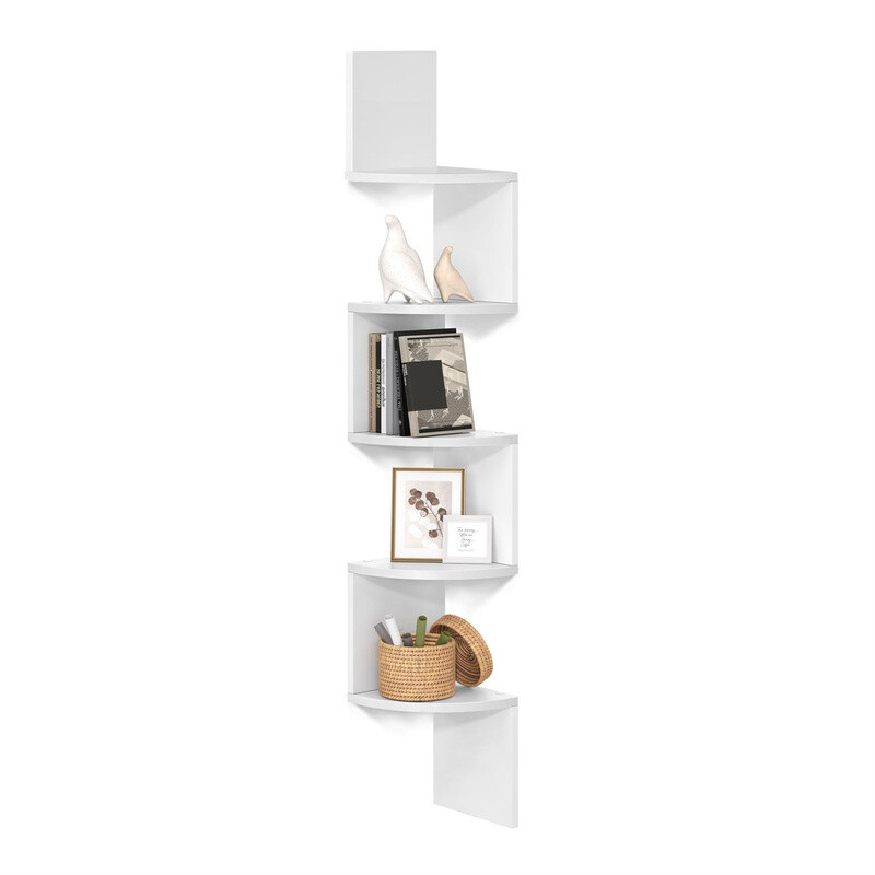 Vasagle Bookcase Corner Wall Mounted 5 Shelf White