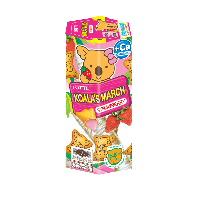 Lotte Light/Golden/Brown Koala's March Biscuits With Strawberry Flavour Filling 37G
