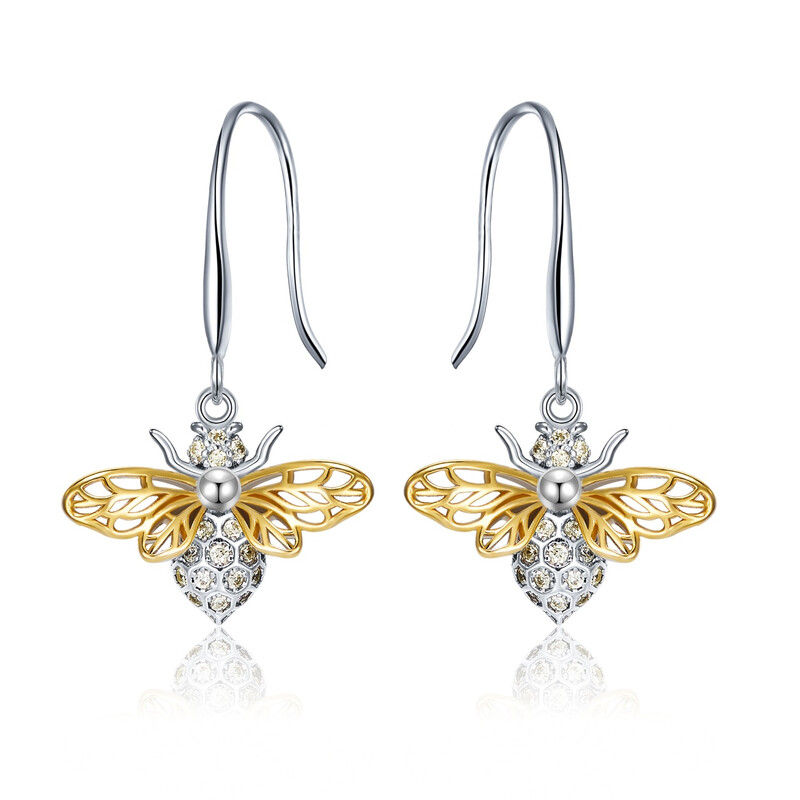 Cubic Zirconia Hollow Out Bumblebee Animal Hook Earrings