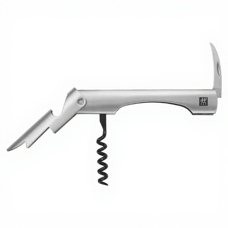 ZWILLING Sommelier Serviermesser 3-in-1 Korkenzieher Flaschenverschlussabzieher Flaschenöffner Edelstahl Silber Kompakt Klappbar 1 Stück