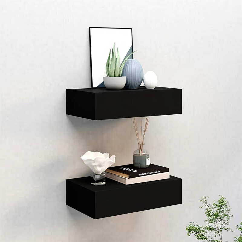 vidaXL Wandregale 2 Stück. mit Schublade 40 × 23,5 × 10 cm MDF Schwarz