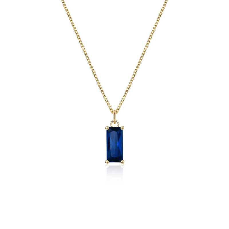 14K Gold Plated Emerald Cut Cubic Zirconia Pendant Necklace