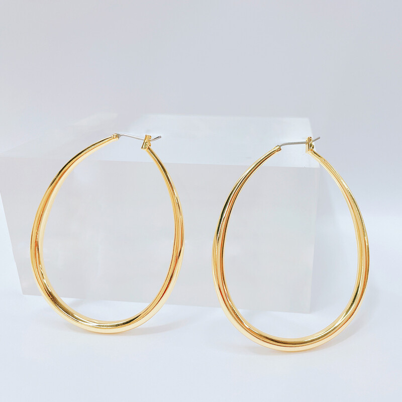 60mm Large Oval Gold Hoop Earrings – 14K Gold Plated Extra Large Teardrop Shaped Hoop