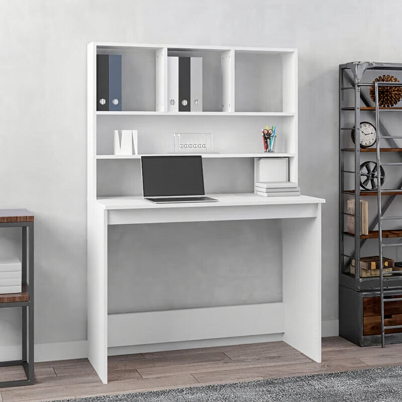 vidaXL Bureau met schappen 102x45x148 cm bewerkt hout wit