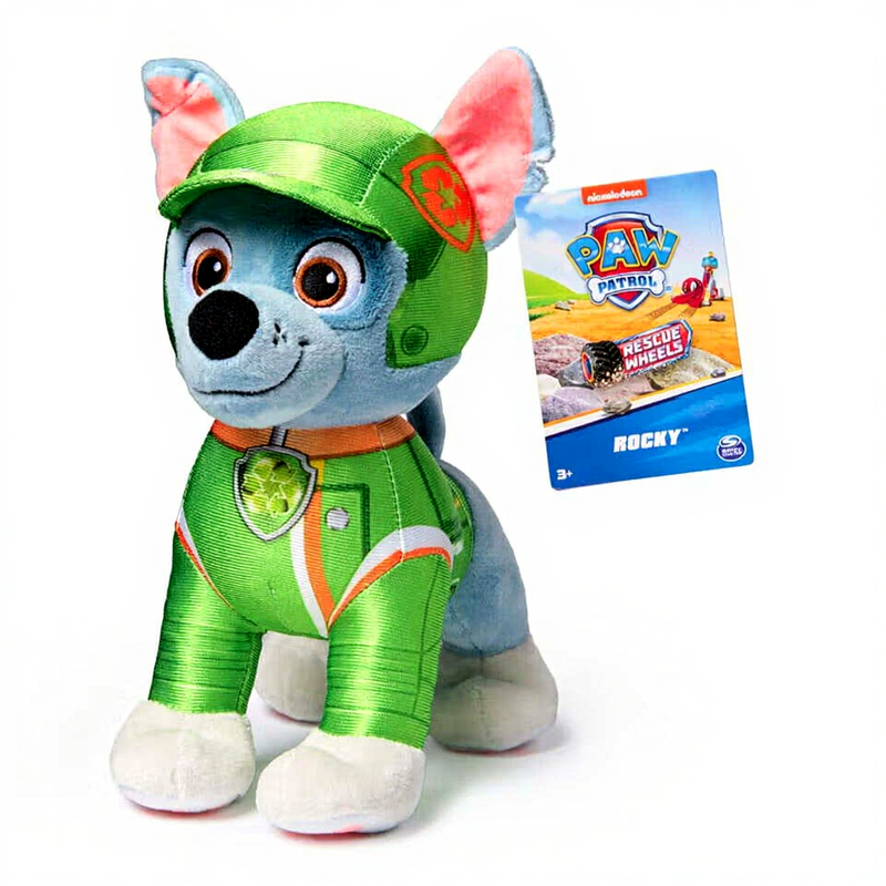 Paw Patrol Reddingswielen pluche speelgoed Rocky - 19 cm, meerkleurig