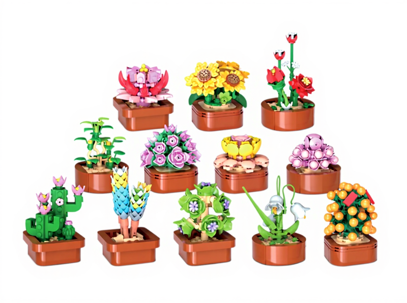 12er Pack Blumen Sukkulenten 3,6MM Mini-Bausatz - 1403PCS Blumen-Botanische Sammlung für Heimdekoration Pflanzen-Baustein-Spielzeug, Partygeschenke für Ostern Geburtstag Erwachsene Frauen Kinder 10+