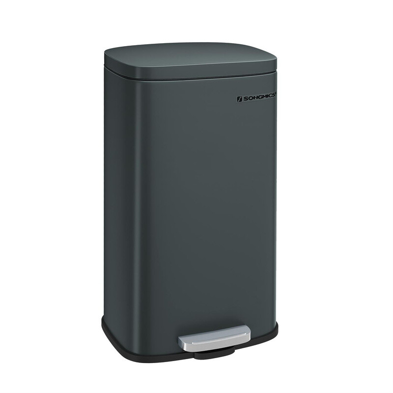 Songmics Home Trash Can, 34.8X29.7x63.3cm, 30L, Steel, Greenish Grey